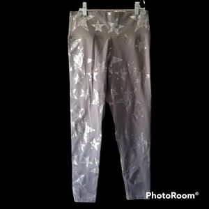 Aerie Chill Play Move Gray Silver Star Print Leggings Medium